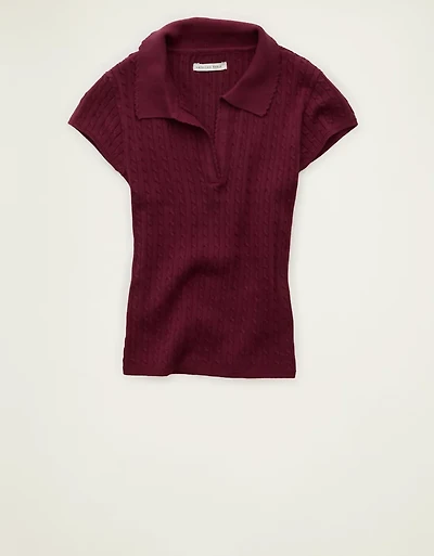 AE V-Neck Cable Knit Sweater Polo