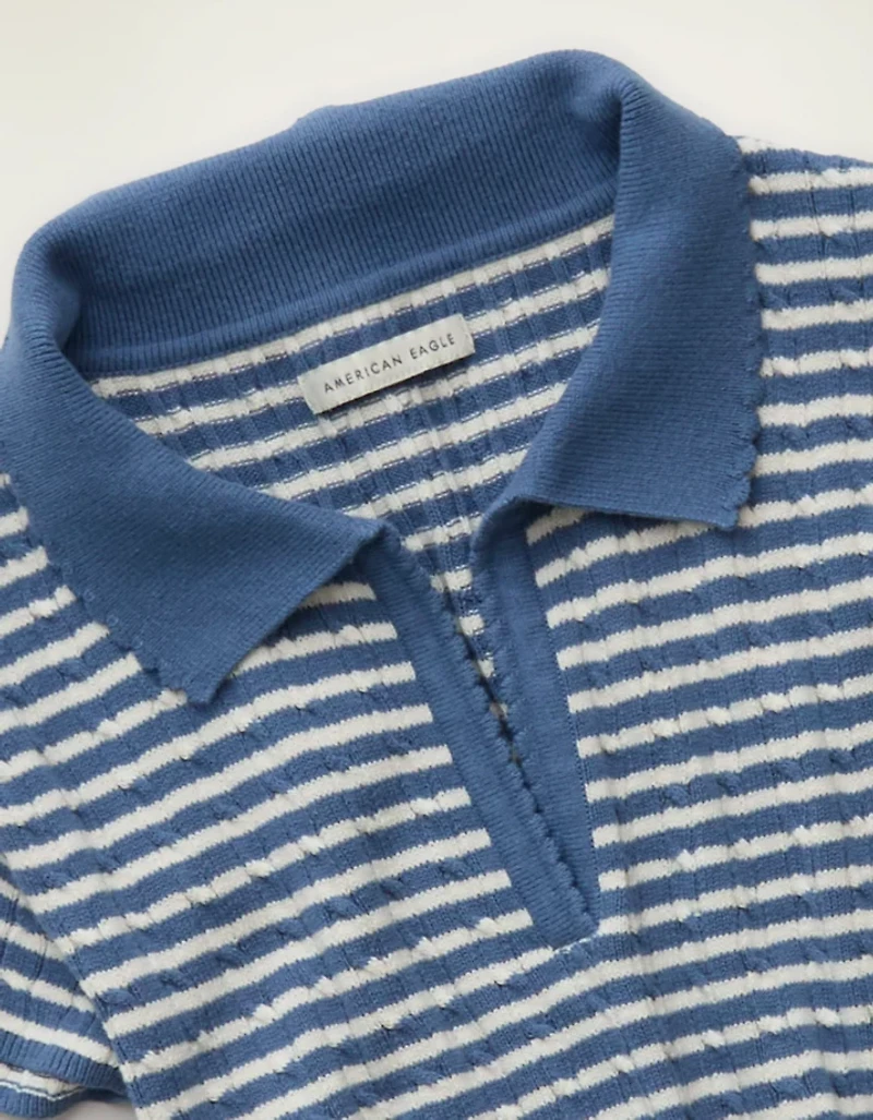 Polo chandail à encolure en V tricot torsadé AE