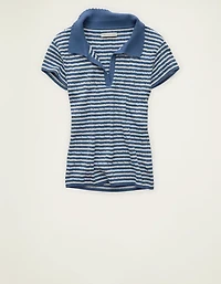 Polo chandail à encolure en V tricot torsadé AE