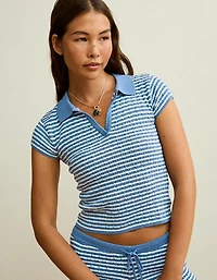Polo chandail à encolure en V tricot torsadé AE