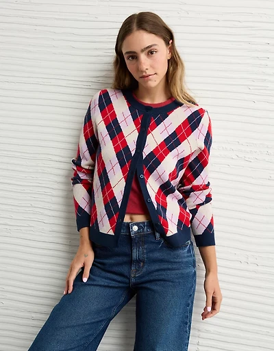 AE x The Summer I Turned Pretty Crew Neck Argyle Cardigan