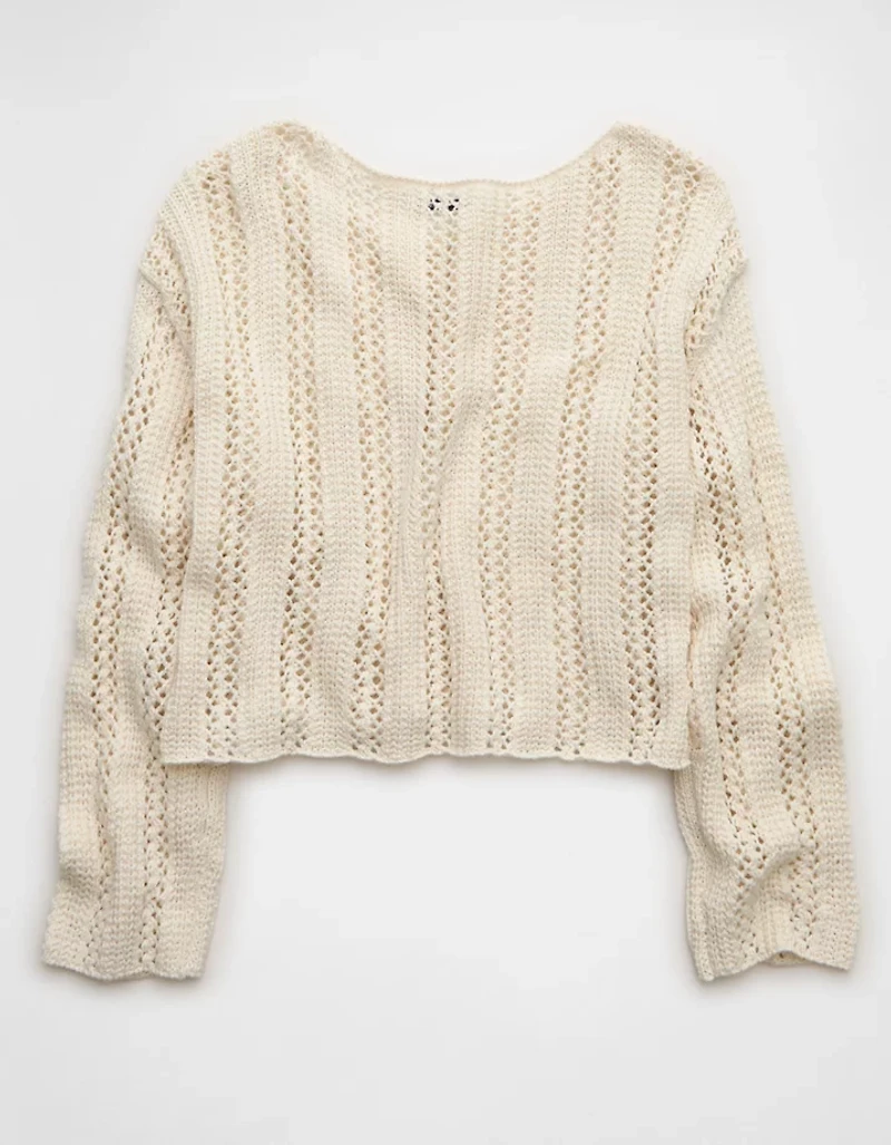 AE Cropped Crochet Boatneck Sweater