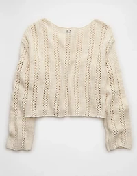 AE Cropped Crochet Boatneck Sweater