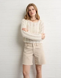 AE Cropped Crochet Boatneck Sweater