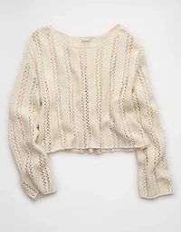 AE Cropped Crochet Boatneck Sweater