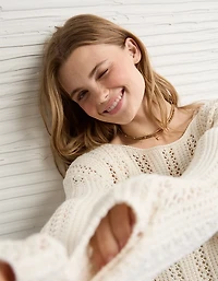 AE Cropped Crochet Boatneck Sweater