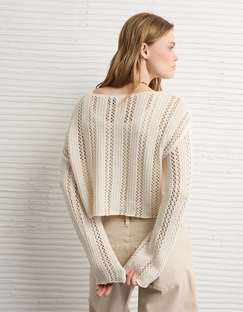 AE Cropped Crochet Boatneck Sweater