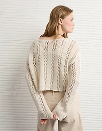 AE Cropped Crochet Boatneck Sweater