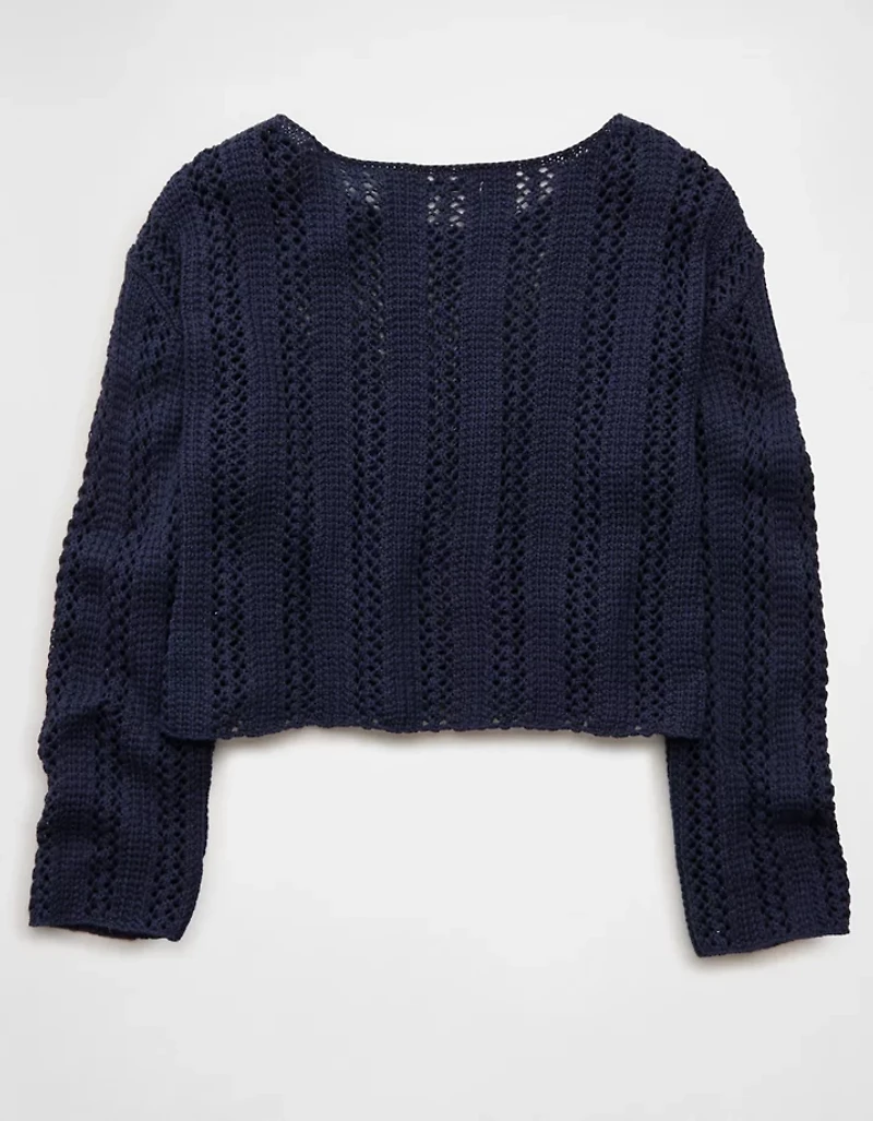 AE Cropped Crochet Boatneck Sweater