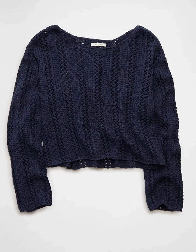 AE Cropped Crochet Boatneck Sweater