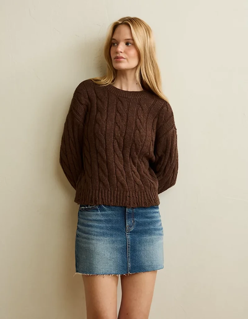 AE Cropped Cable Knit Sweater