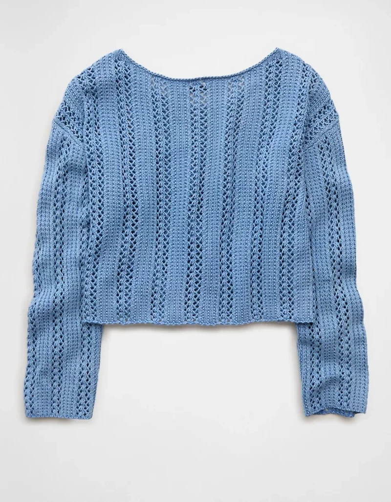 AE Cropped Crochet Boatneck Sweater