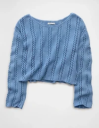 AE Cropped Crochet Boatneck Sweater