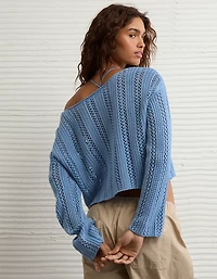 AE Cropped Crochet Boatneck Sweater