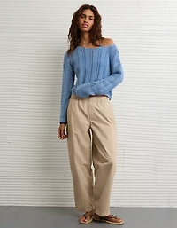 AE Cropped Crochet Boatneck Sweater