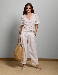 Blouse à manches courtes en dentelle avec œillets AE77