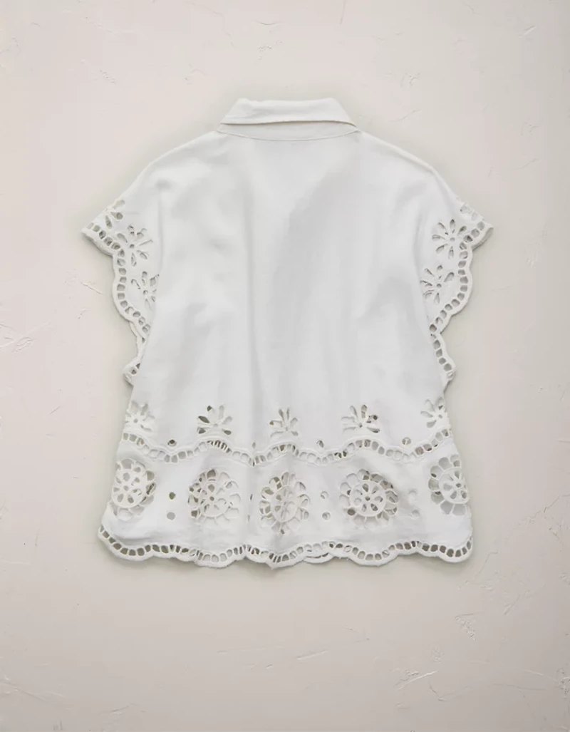 Chemise boutonnée brodée en mélange de lin AE77