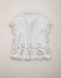 Chemise boutonnée brodée en mélange de lin AE77