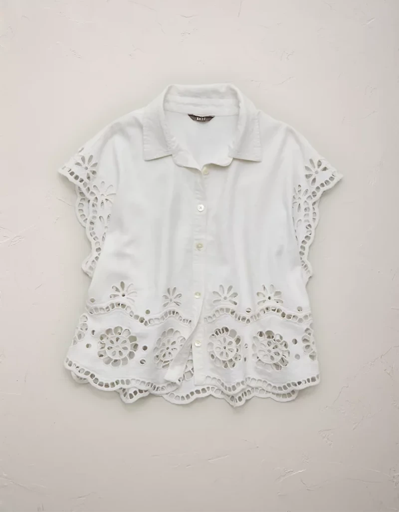 Chemise boutonnée brodée en mélange de lin AE77