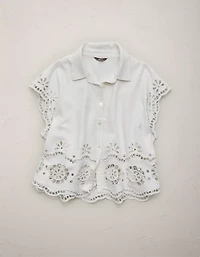 Chemise boutonnée brodée en mélange de lin AE77