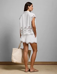 Chemise boutonnée brodée en mélange de lin AE77