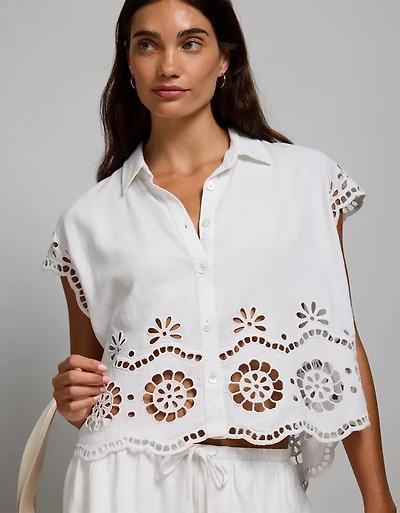 Chemise boutonnée brodée en mélange de lin AE77