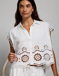 Chemise boutonnée brodée en mélange de lin AE77