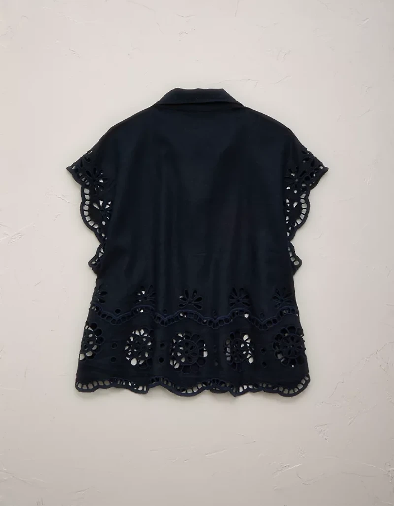 AE77 Embroidered Linen-Blend Button-Up Shirt