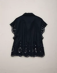 AE77 Embroidered Linen-Blend Button-Up Shirt