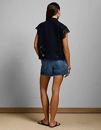 AE77 Embroidered Linen-Blend Button-Up Shirt