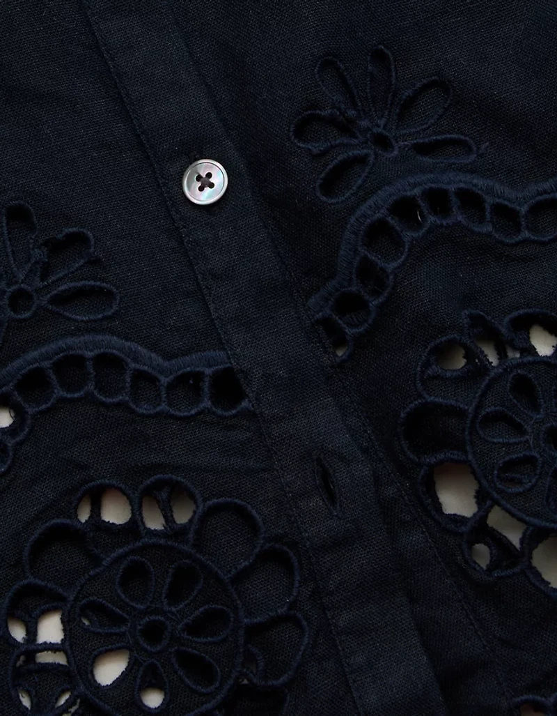 AE77 Embroidered Linen-Blend Button-Up Shirt