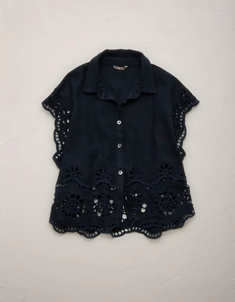 AE77 Embroidered Linen-Blend Button-Up Shirt
