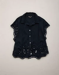AE77 Embroidered Linen-Blend Button-Up Shirt