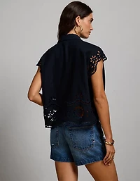 AE77 Embroidered Linen-Blend Button-Up Shirt