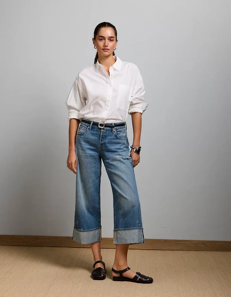 Chemise surdimensionnée à col boutonné en popeline AE77