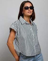 AE77 Cropped Poplin Short-Sleeve Shirt