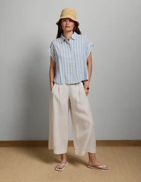 Chemise boutonnée courte et droite en mélange de lin AE77