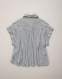 AE77 Boxy Linen-Blend Button-Up Shirt