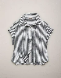 AE77 Boxy Linen-Blend Button-Up Shirt