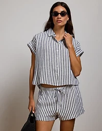 AE77 Boxy Linen-Blend Button-Up Shirt