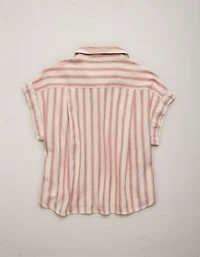 AE77 Boxy Linen-Blend Button-Up Shirt