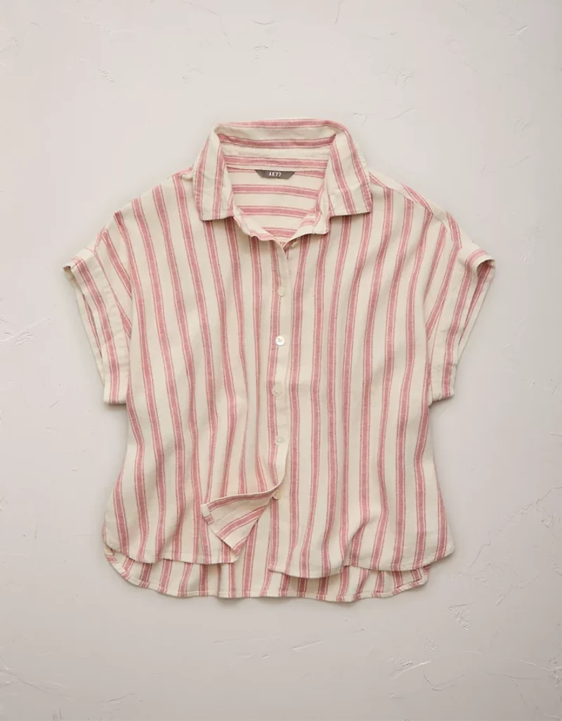 AE77 Boxy Linen-Blend Button-Up Shirt