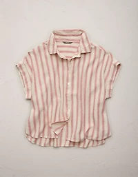 AE77 Boxy Linen-Blend Button-Up Shirt