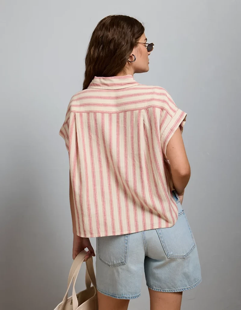 AE77 Boxy Linen-Blend Button-Up Shirt