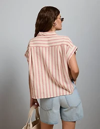 AE77 Boxy Linen-Blend Button-Up Shirt