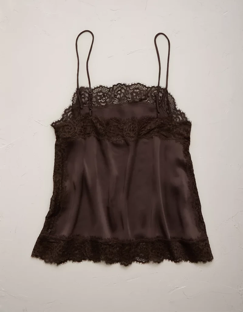 AE77 Satin Slip Lace Cami Top