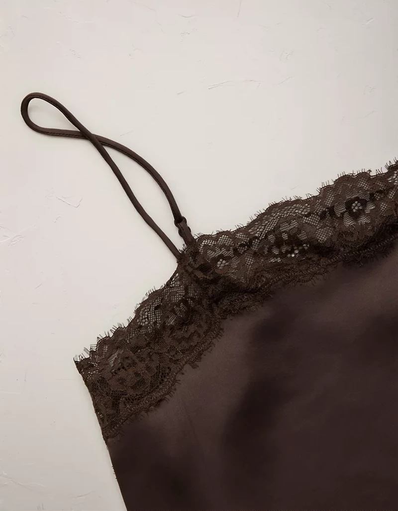 AE77 Satin Slip Lace Cami Top