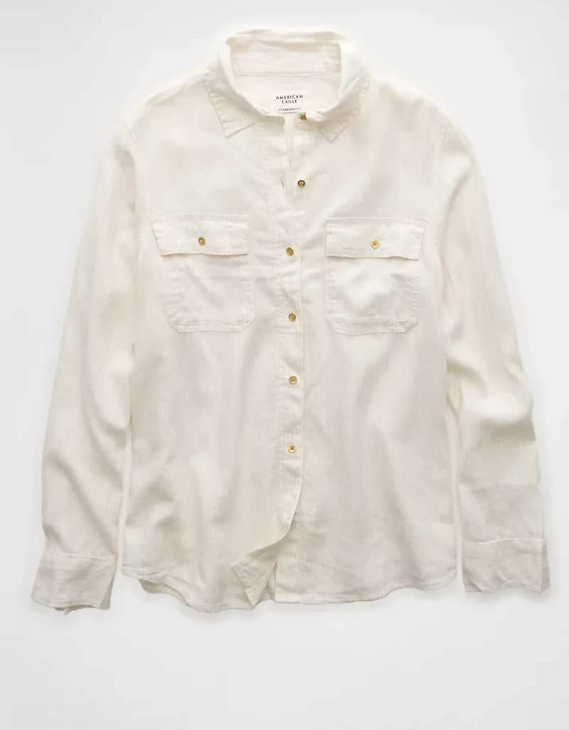AE Weekend Vibes Linen-Blend Long-Sleeve Button-Up Shirt