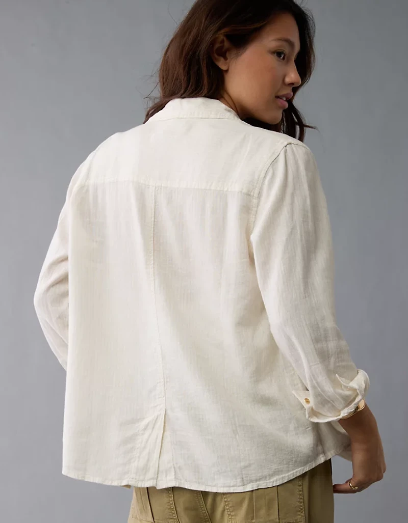 AE Weekend Vibes Linen-Blend Long-Sleeve Button-Up Shirt