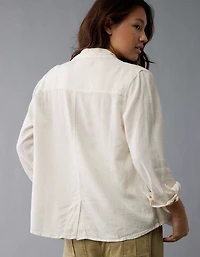 AE Weekend Vibes Linen-Blend Long-Sleeve Button-Up Shirt